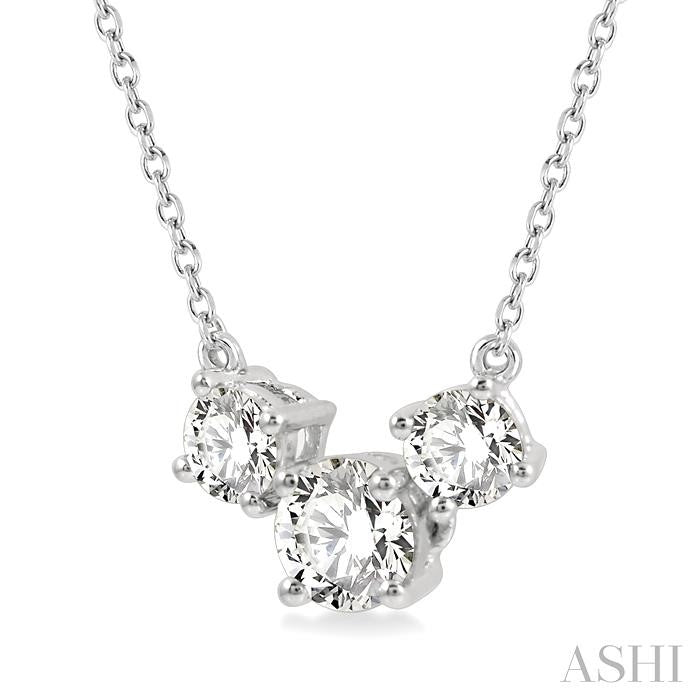 3/4 Ctw Three Stone Round Cut Diamond Past Present and Future Necklace in 14K White Gold