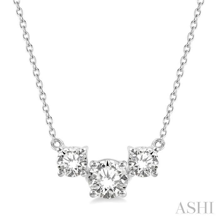 3/4 Ctw Three Stone Round Cut Diamond Past Present and Future Necklace in 14K White Gold