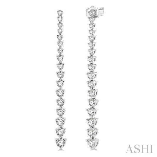 1 1/2 Ctw Round Cut Diamond Riviera Drop Earrings in 14K White Gold