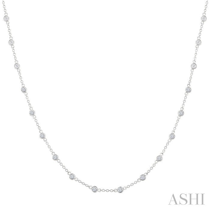 1 Ctw Bezel Set Round Cut Diamond Station Necklace in 14K White Gold