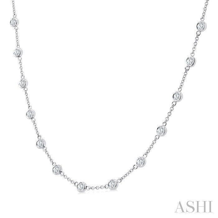 2 Ctw Bezel Set Round Cut Diamond Station Necklace in 14K White Gold