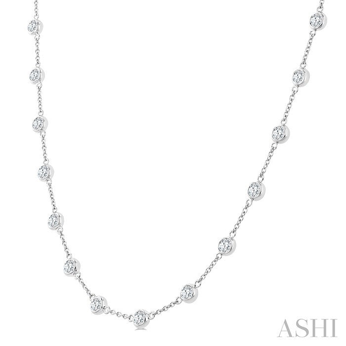3 Ctw Bezel Set Round Cut Diamond Station Necklace in 14K White Gold