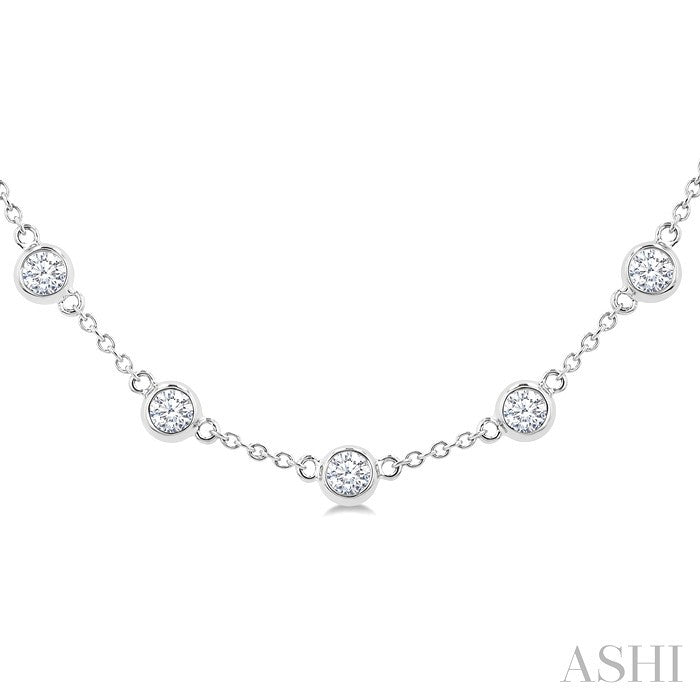 3 Ctw Bezel Set Round Cut Diamond Station Necklace in 14K White Gold