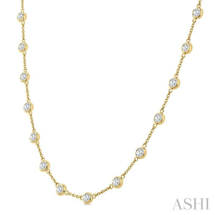 3 Ctw Bezel Set Round Cut Diamond Station Necklace in 14K Yellow Gold