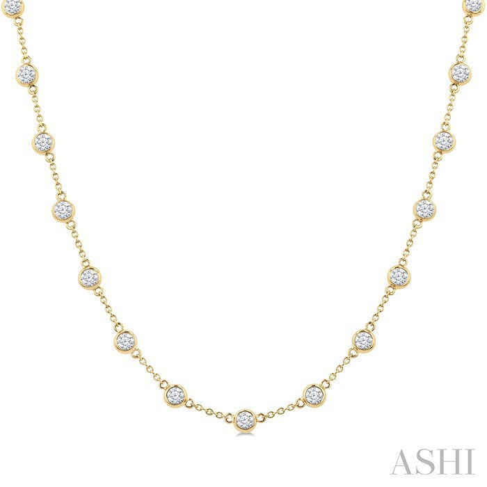 3 Ctw Bezel Set Round Cut Diamond Station Necklace in 14K Yellow Gold