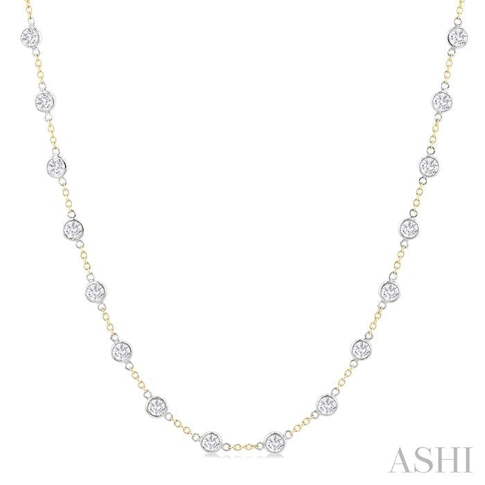 5 Ctw Bezel Set Round Cut Diamond Station Necklace in 14K Yellow and White Gold