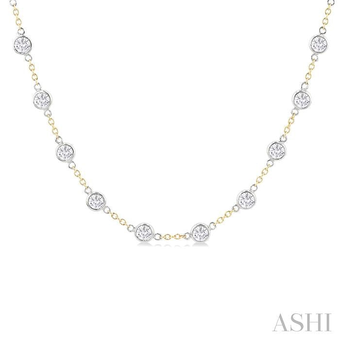 5 Ctw Bezel Set Round Cut Diamond Station Necklace in 14K Yellow and White Gold