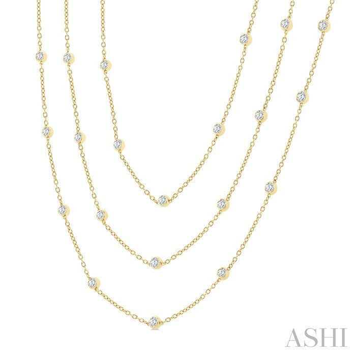 5 Ctw Bezel Set Round Cut Diamond 60-Inch Long Station Necklace in 14K Yellow Gold