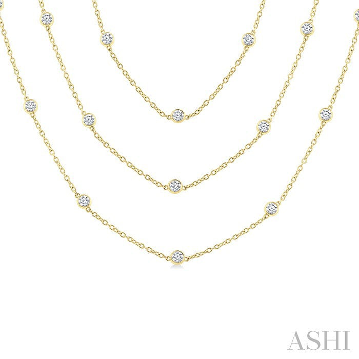5 Ctw Bezel Set Round Cut Diamond 60-Inch Long Station Necklace in 14K Yellow Gold