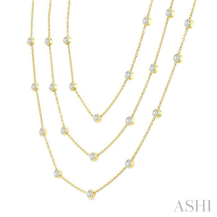 10 Ctw Bezel Set Round Cut Diamond 60-Inch Long Station Necklace in 14K Yellow Gold
