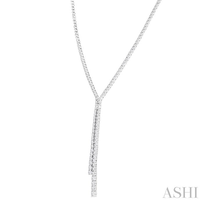 3 Ctw Open-End Y-Shape Round Cut Diamond Lariat Necklace in 14K White Gold