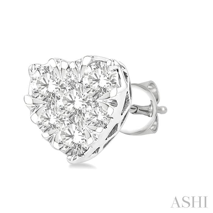 1/2 Ctw Heart Shape Lovebright Round Cut Diamond Stud Earrings in 14K White Gold