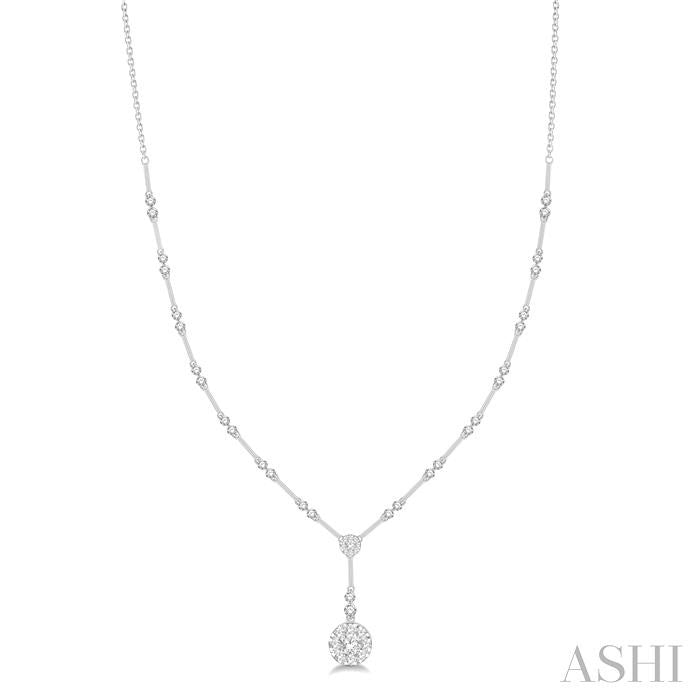 1 7/8 Ctw Circular Bar Link Lovebright Round Cut Diamond Necklace in 14K White Gold