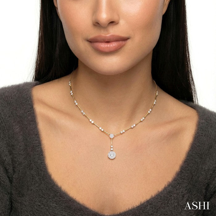 1 7/8 Ctw Circular Bar Link Lovebright Round Cut Diamond Necklace in 14K Yellow and White Gold