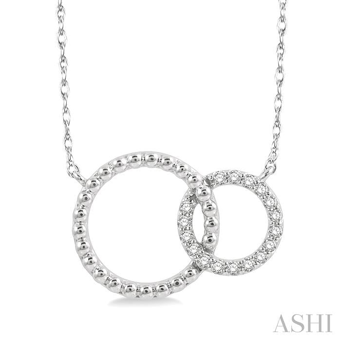 1/10 Ctw Interlocking Twin Circles Round Cut Diamond Pendant With Chain in 10K White Gold