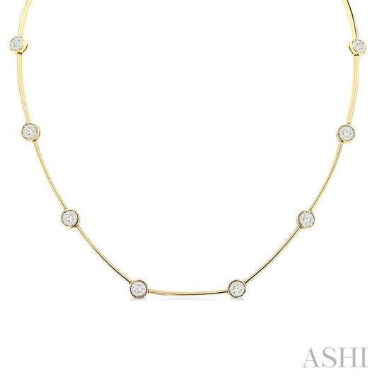 1 1/2 Ctw Lovebright Circular Mount & Bar Link Round Cut Diamond Choker Necklace in 14K Yellow and White Gold