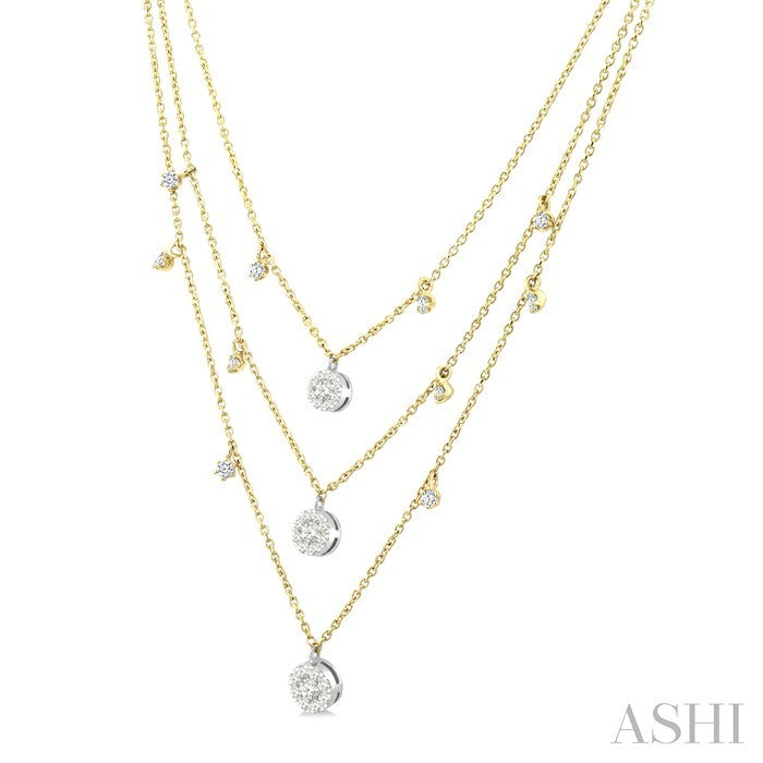 1/2 Ctw Lovebright Round Cut Diamond 3-Layered Necklace in 14K Yellow and White Gold