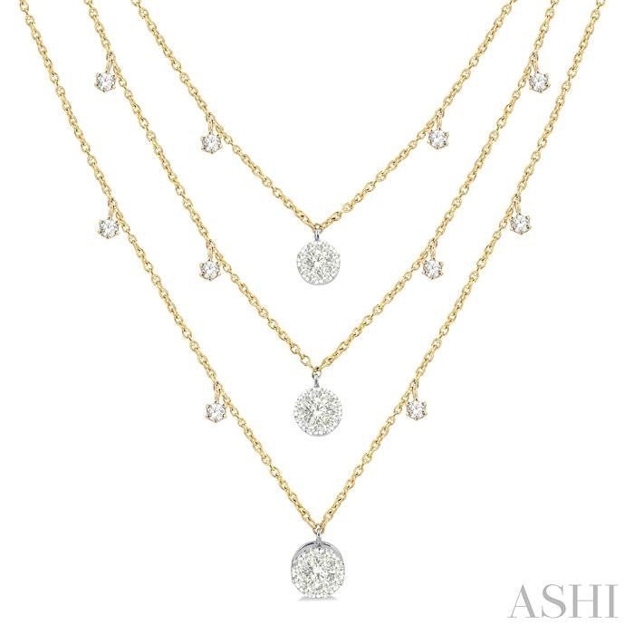 1/2 Ctw Lovebright Round Cut Diamond 3-Layered Necklace in 14K Yellow and White Gold