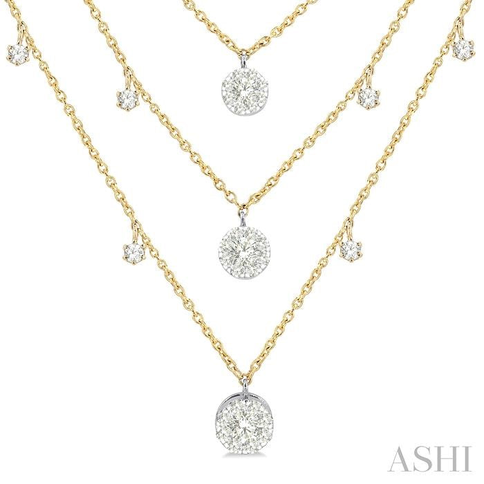 1/2 Ctw Lovebright Round Cut Diamond 3-Layered Necklace in 14K Yellow and White Gold