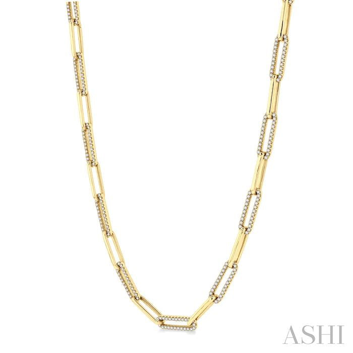 2 Ctw Round Cut Diamond Paperclip Link Necklace in 14K Yellow Gold