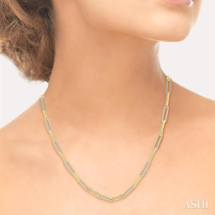2 Ctw Round Cut Diamond Paperclip Link Necklace in 14K Yellow Gold