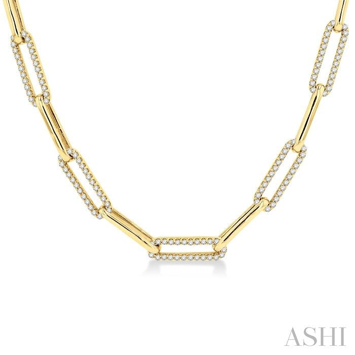 2 Ctw Round Cut Diamond Paperclip Link Necklace in 14K Yellow Gold