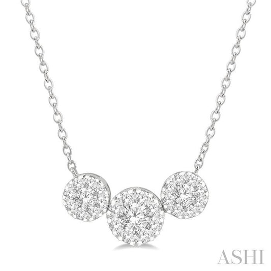 1 1/2 Ctw 3-Stone Past Present and Future Lovebright Round Cut Diamond Necklace in 14K White Gold