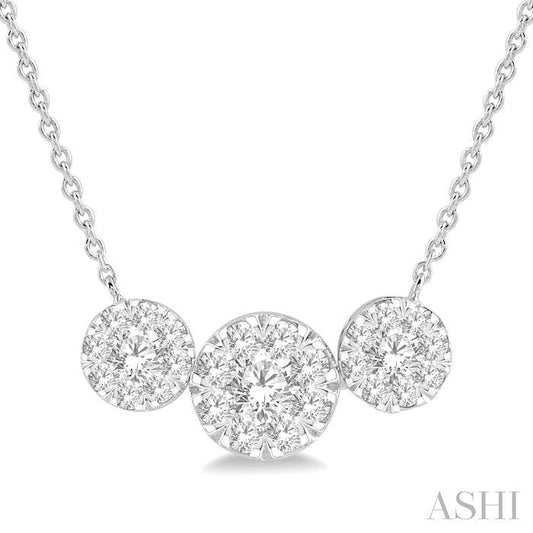 1 Ctw 3-Stone Past Present and Future Lovebright Round Cut Diamond Necklace in 14K White Gold