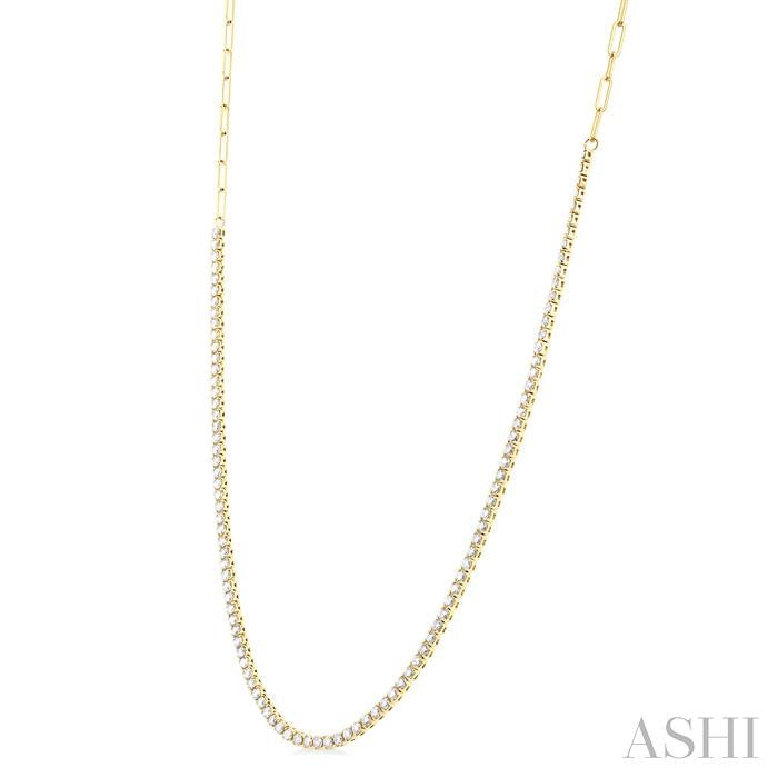 2 5/8 Ctw Round Cut Diamond Paperclip Chain Tennis Necklace in 14K Yellow Gold