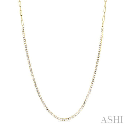 2 5/8 Ctw Round Cut Diamond Paperclip Chain Tennis Necklace in 14K Yellow Gold