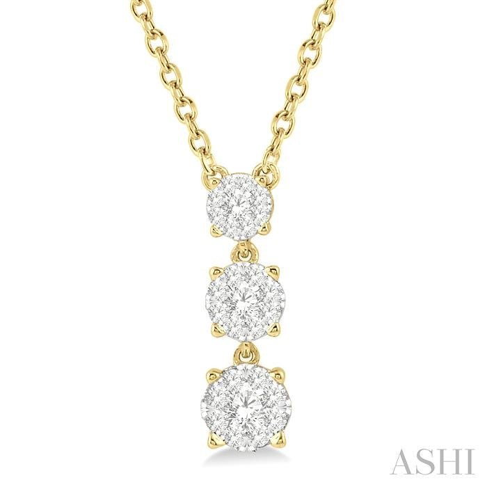 1/3 Ctw Past Present and Future Lovebright Round Cut Diamond Layered Pendant With Chain in 14K Yellow Gold