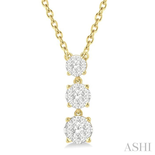 1/3 Ctw Past Present and Future Lovebright Round Cut Diamond Layered Pendant With Chain in 14K Yellow Gold