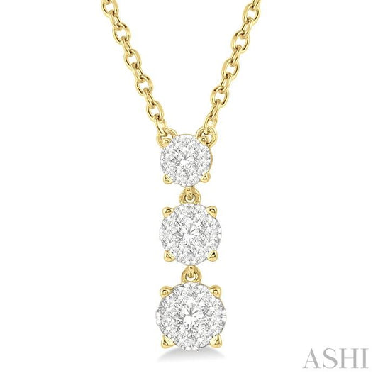 1/3 Ctw Past Present and Future Lovebright Round Cut Diamond Layered Pendant With Chain in 14K Yellow Gold