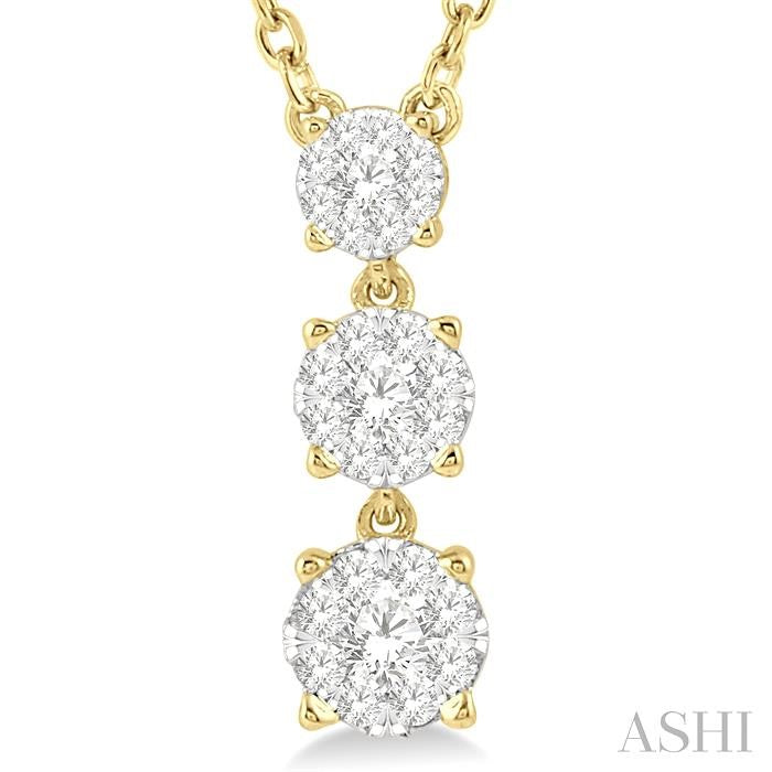 1/3 Ctw Past Present and Future Lovebright Round Cut Diamond Layered Pendant With Chain in 14K Yellow Gold