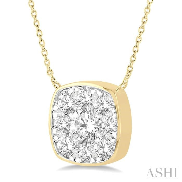 1/2 Ctw Cushion Shape Lovebright Diamond Pendant With Chain in 14K Yellow and White Gold