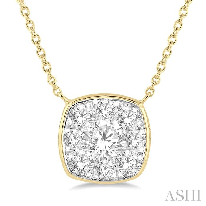 1/2 Ctw Cushion Shape Lovebright Diamond Pendant With Chain in 14K Yellow and White Gold