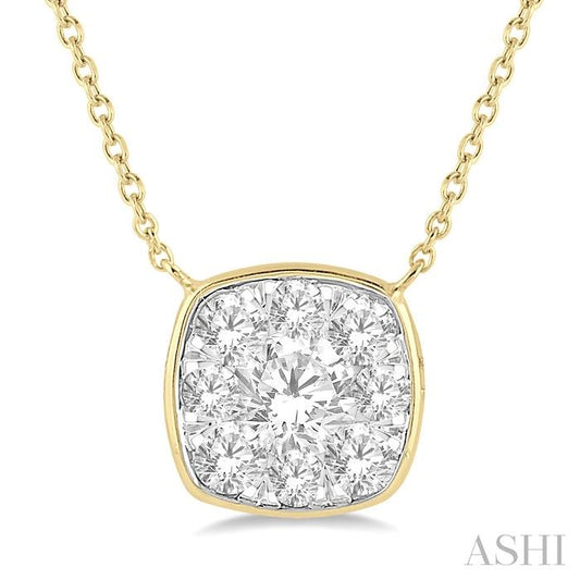 1/2 Ctw Cushion Shape Lovebright Diamond Pendant With Chain in 14K Yellow and White Gold