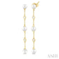 4 MM Round Shape Cultured Pearl and 1/20 Ctw Round Cut Diamond Station Long Earrings in 14K Yellow Gold