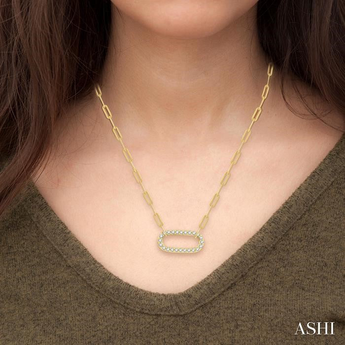 1/4 Ctw Paperclip Round Cut Diamond Pendant With Chain in 14K Yellow Gold