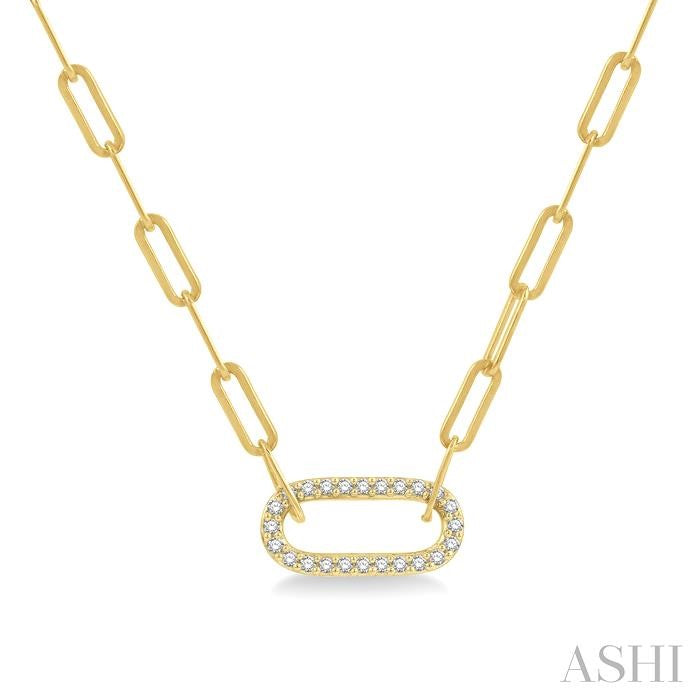 1/4 Ctw Paperclip Round Cut Diamond Pendant With Chain in 14K Yellow Gold