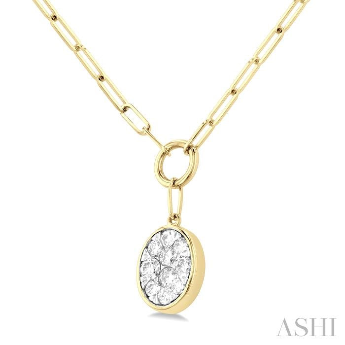 1/4 Ctw Lovebright Oval Shape Round Cut Diamond Paperclip Necklace in 14K Yellow and White Gold