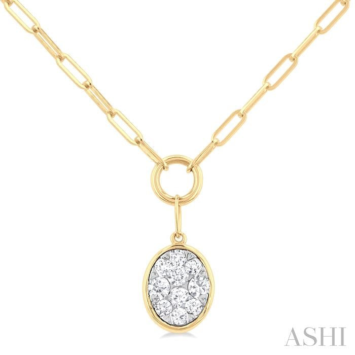 1/4 Ctw Lovebright Oval Shape Round Cut Diamond Paperclip Necklace in 14K Yellow and White Gold