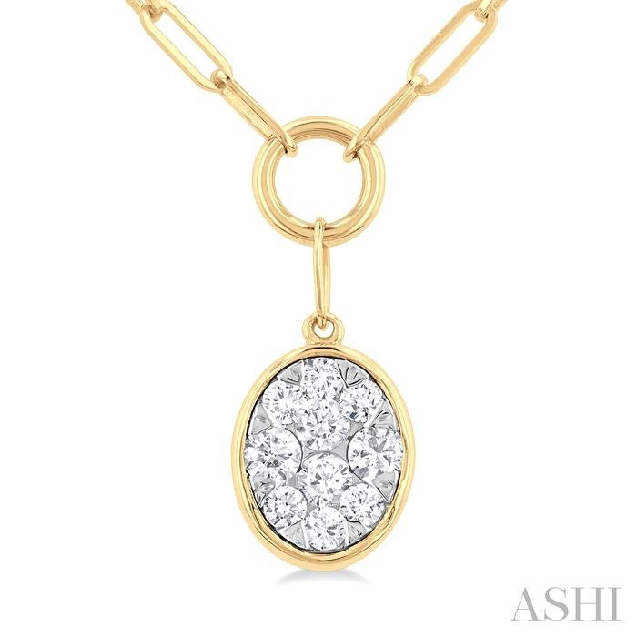 1/4 Ctw Lovebright Oval Shape Round Cut Diamond Paperclip Necklace in 14K Yellow and White Gold