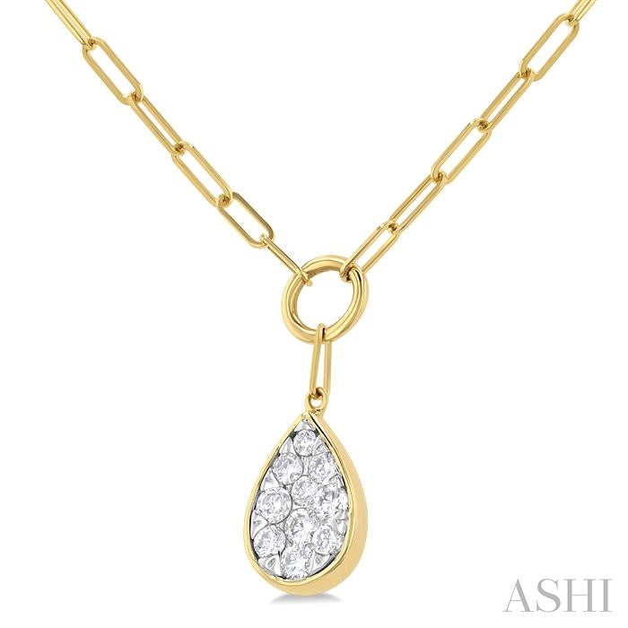 1/4 Ctw Lovebright Pear Shape Round Cut Diamond Paperclip Necklace in 14K Yellow and White Gold