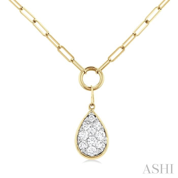 1/4 Ctw Lovebright Pear Shape Round Cut Diamond Paperclip Necklace in 14K Yellow and White Gold