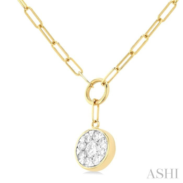 1/4 Ctw Lovebright Circular Shape Round Cut Diamond Paperclip Necklace in 14K Yellow and White Gold