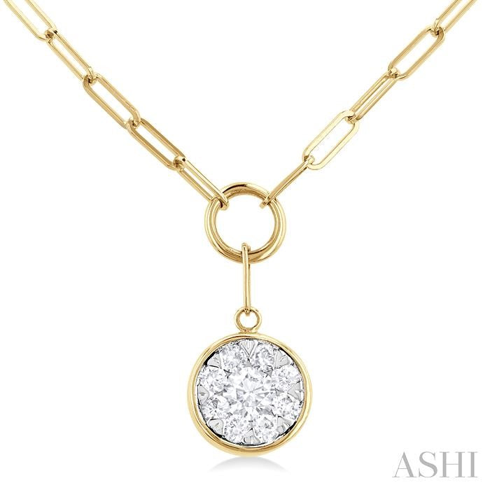 1/4 Ctw Lovebright Circular Shape Round Cut Diamond Paperclip Necklace in 14K Yellow and White Gold