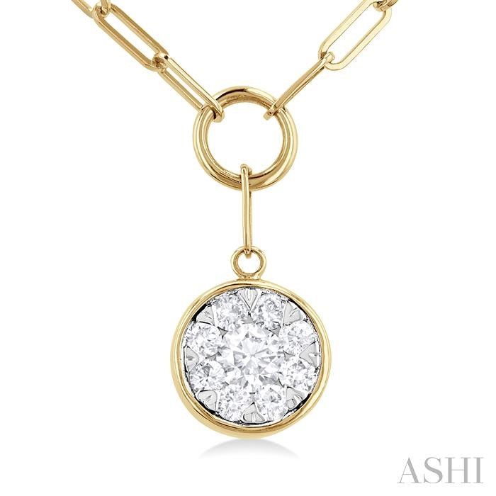 1/4 Ctw Lovebright Circular Shape Round Cut Diamond Paperclip Necklace in 14K Yellow and White Gold