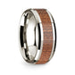 14k White Gold Polished Beveled Edges Wedding Ring with Cherry Wood Inlay - 8 mm