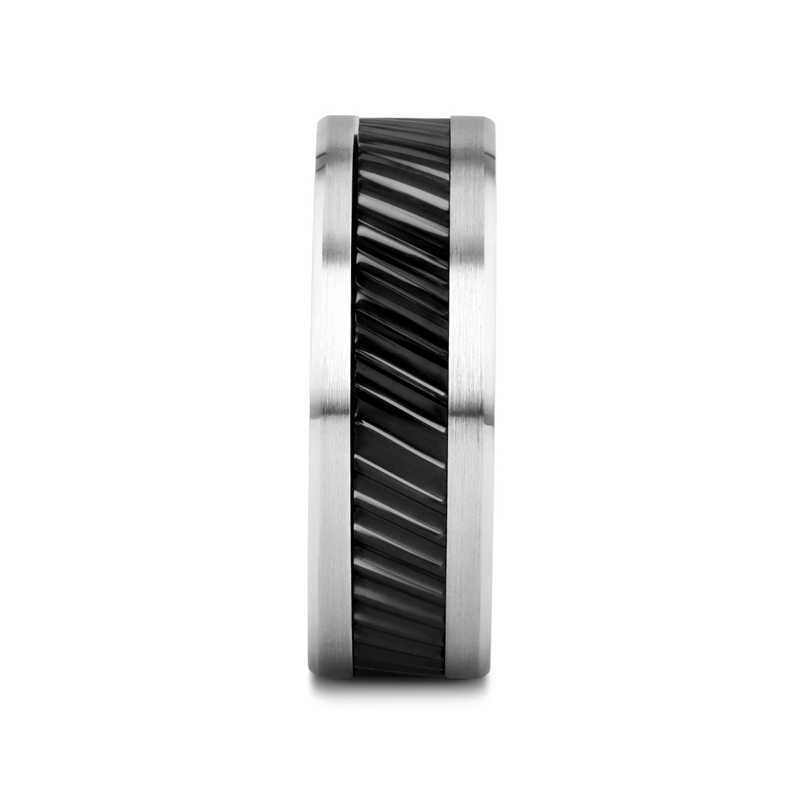 HELIX Gear Teeth Pattern Black Ceramic and Tungsten Ring - 6mm, 8mm, 10mm